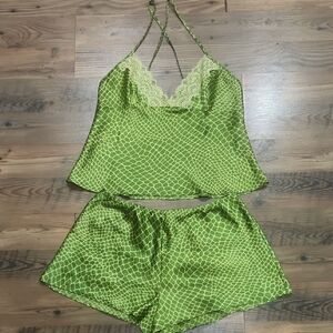 Vintage Victoria Secret Y2k Gold Label Green Yellow Satin Sleep Cami Set Size M